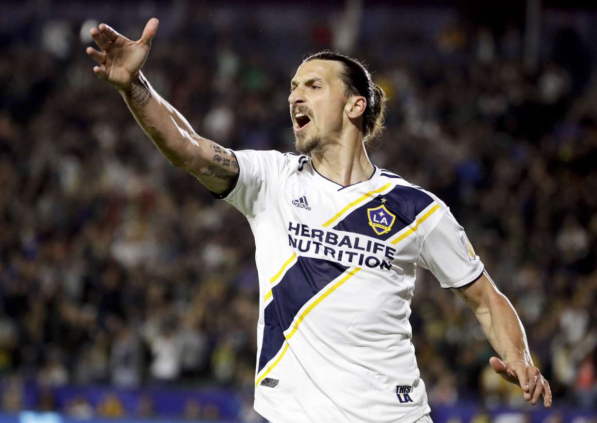 LA Galaxy forward Zlatan Ibrahimovic reacts after his goal was disallowed during the second half of an MLS soccer match against the New York Red Bulls, Saturday, April 28, 2018, in Carson, Calif. The Red Bulls won 3-2. (Photo: Chris Carlson, AP)
