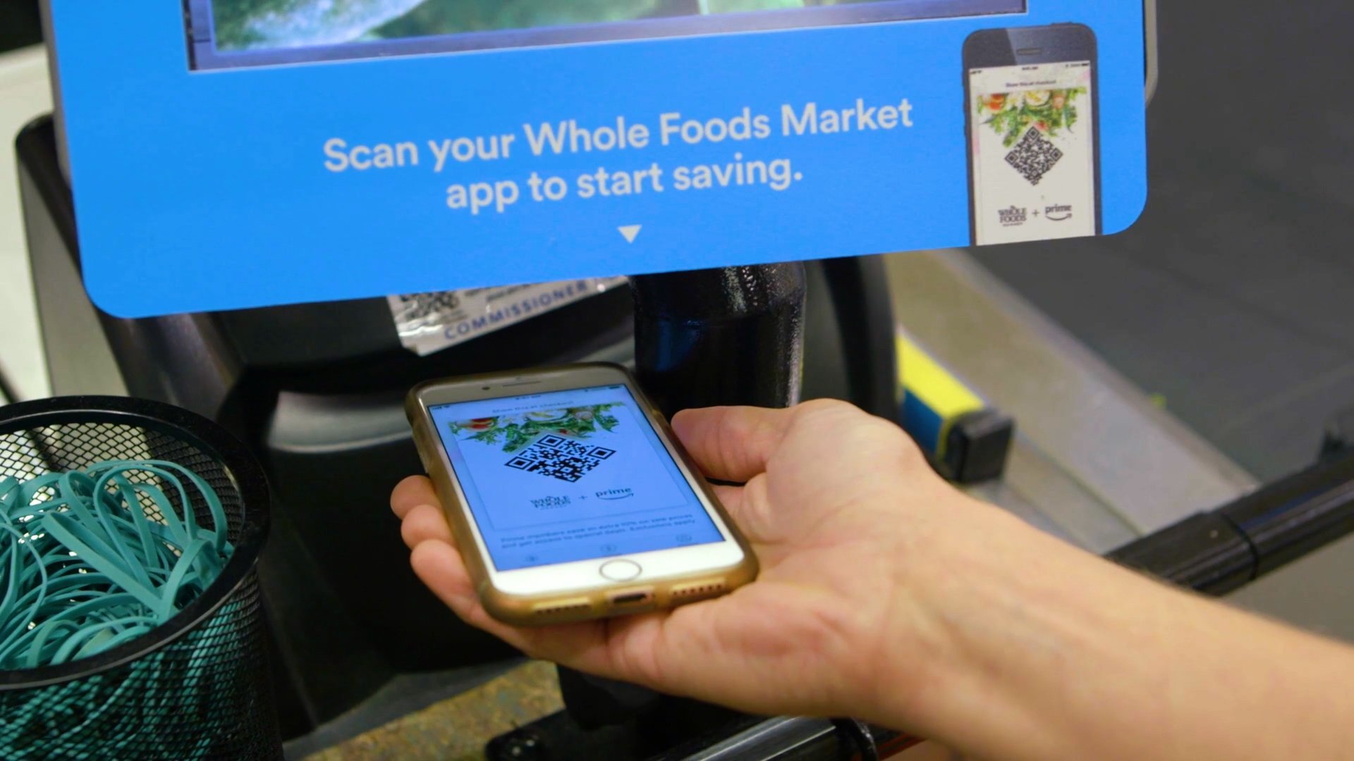 Prime members will be able to scan a QR code at the register to access Whole Foods discounts. (Photo: Whole Foods)
