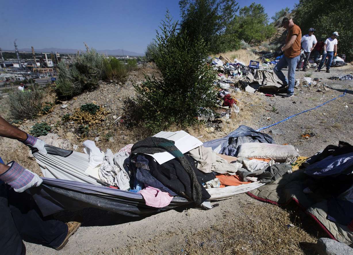 Following reports of illegal camping, excessive litter and human waste, crews with multiple agencies clear out homeless camps located east of Victory Road in the foothills north of Salt Lake City on Thursday, June 14, 2018. (Photo: Laura Seitz, KSL)