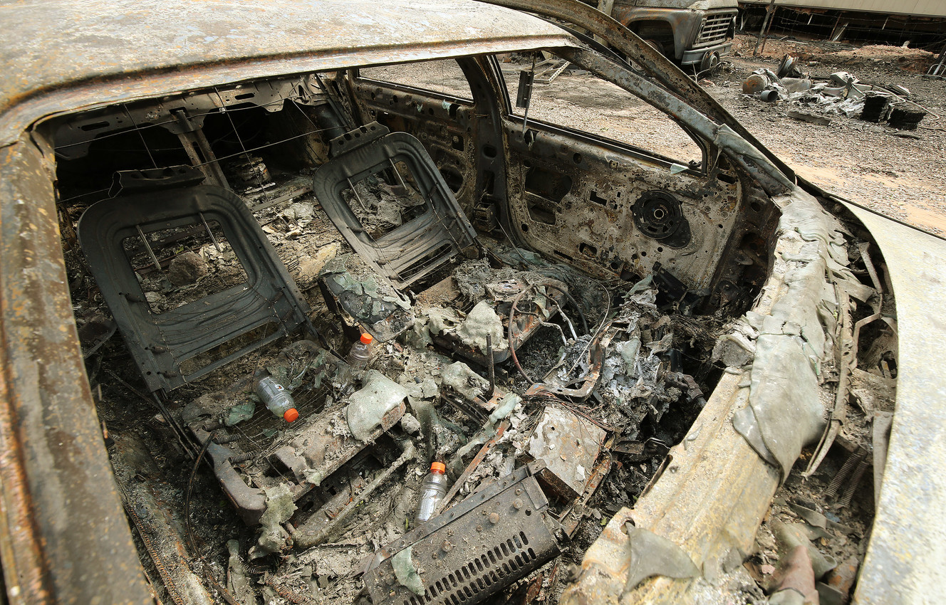 A burned-out vehicle in Moab is pictured on Thursday, June 14, 2018. A fire on Tuesday destroyed several homes. (Photo: Jeffrey D. Allred, KSL)