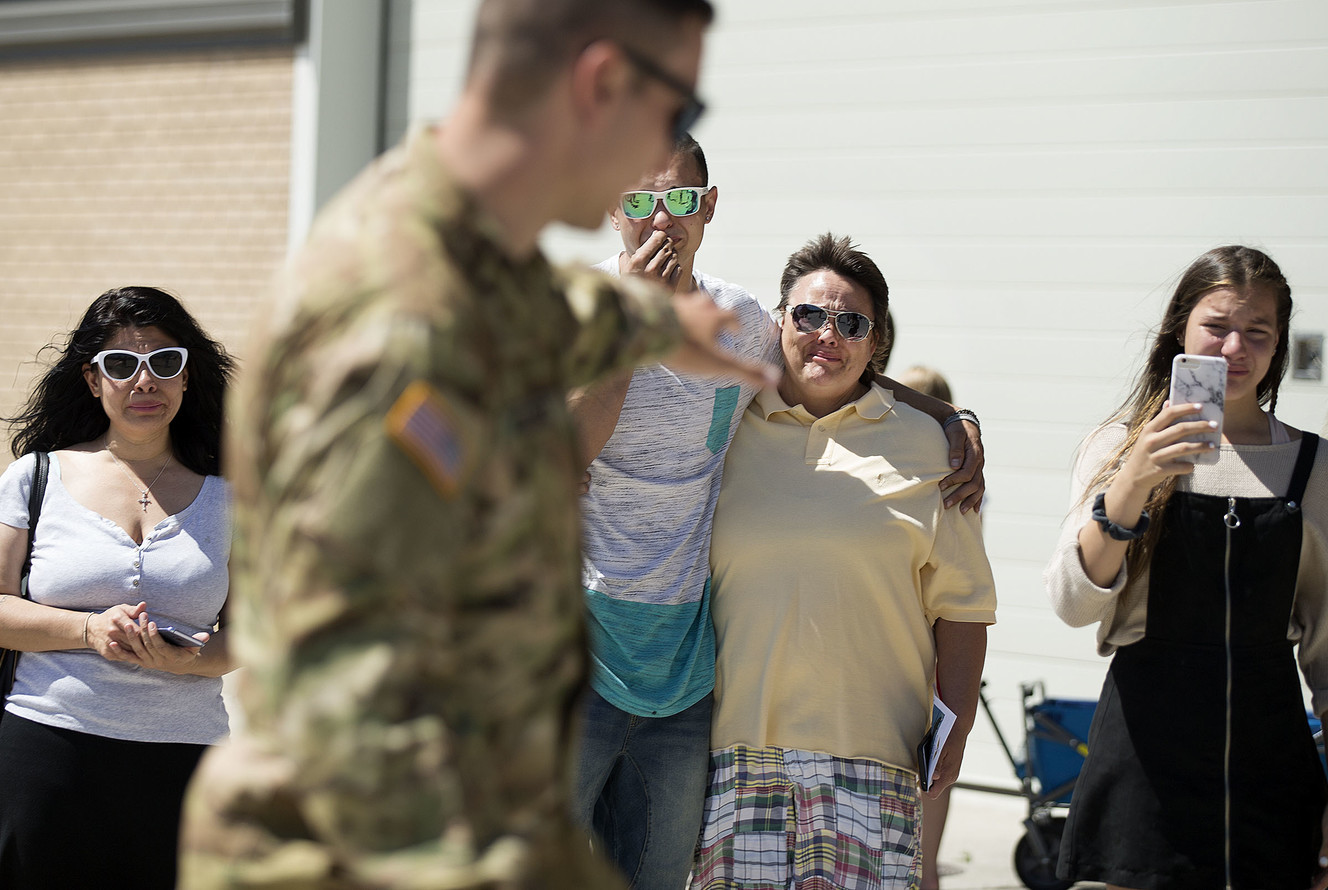 Sgt. Brady Valdez says waves goodbye to family as more than 230 soldiers from one of the Utah National Guard's aviation units deploy to the Middle East in support of Operation Spartan Shield from the Army Aviation Support Facility in West Jordan on Friday, June 15, 2018. (Photo: Laura Seitz, KSL)