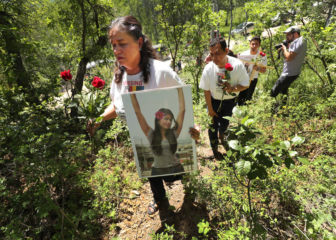 Libertad Edith Salgado Figueroa, mother of Elizabeth Elena Laguna Salgado, walks with family in Hobble Creek Canyon on Friday, June 15, 2018 where her daughters body was found. (Photo: Jeffrey D. Allred, KSL)
