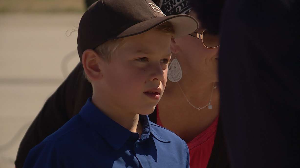 Jason Barlow was invited to attend Washington County Sheriff's Sgt. Aaron Thompson’s flight with the U.S. Air Force Thunderbirds at Hill Air Force Base Friday, June 22, 2018. Thompson saved Jason's life after the 8-year-old fell through a frozen pond in Southern Utah on Christmas Day. (Photo: KSL TV)