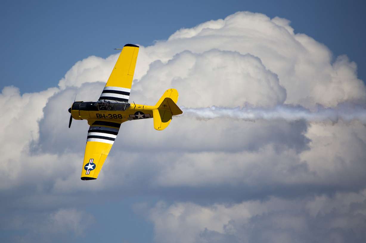 Barry "Bdog" Hancock flies a T-6G during the Warriors Over the Wasatch Air and Space Show at Hill Air Force Base on Saturday, June 23, 2018. (Photo: James Wooldridge, KSL)