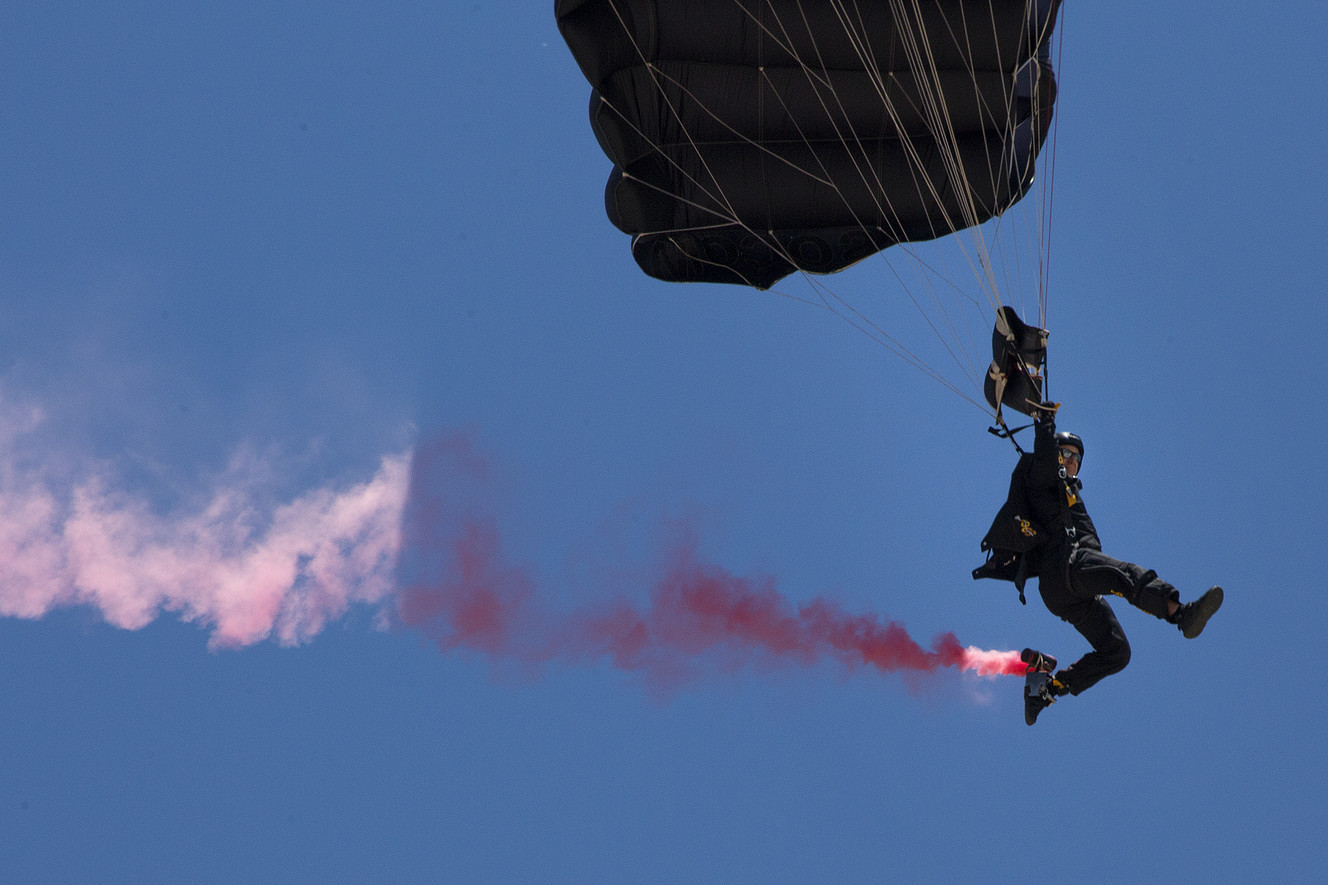A Para-Commando prepares to land on the runway during the Warriors Over the Wasatch Air and Space Show at Hill Air Force Base on Saturday, June 23, 2018. (Photo: James Wooldridge, KSL)