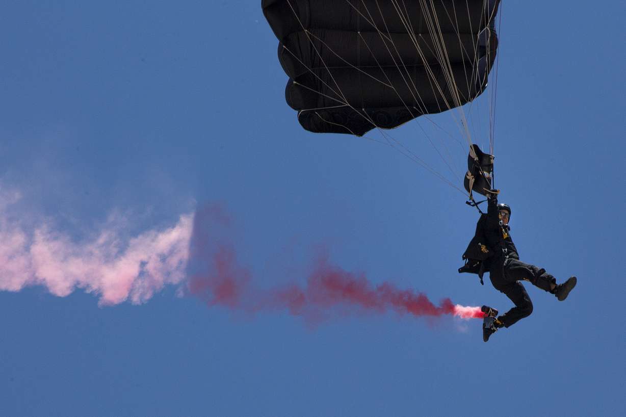 A Para-Commando prepares to land on the runway during the Warriors Over the Wasatch Air and Space Show at Hill Air Force Base on Saturday, June 23, 2018. (Photo: James Wooldridge, KSL)