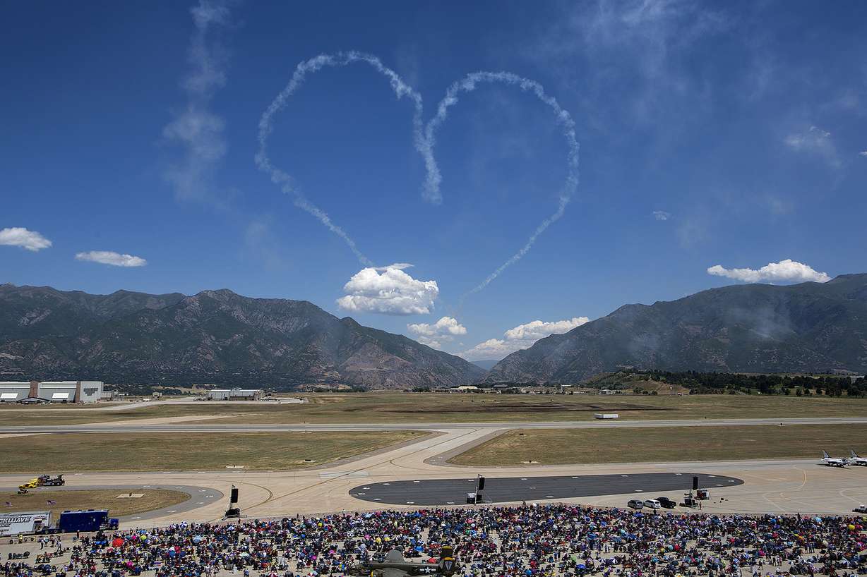 Planes drew a heart in the air with smoke in front of thousands of spectators during the Warriors Over the Wasatch Air and Space Show at Hill Air Force Base on Saturday, June 23, 2018. (Photo: James Wooldridge, KSL)