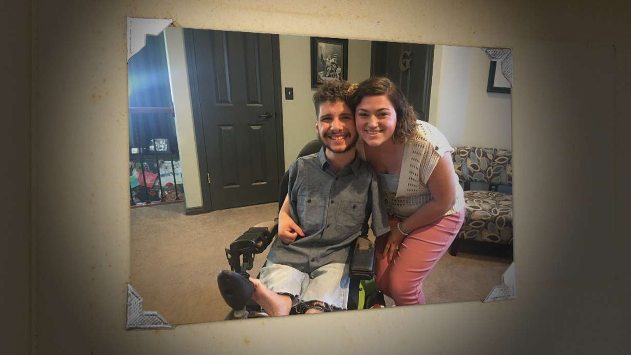 Gideon DiMeglio and Brittani Salazar got engaged to be married on April 22, 2017. DiMeglio, who was born without arms and with feet connected to very short legs, isn't letting his his disabilities hold him back from anything. (Photo: KSL TV, File)