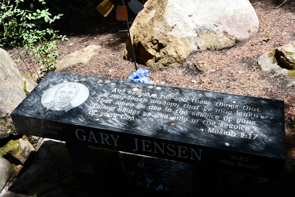 A memorial for Gary “Gibb” Jensen near the site where he died trying to rescue miners trapped at Crandall Canyon Mine. Jensen's son, Dustin, is assigned to fight the Trail Mountain Fire. (Photo: Emery County Sheriff's Office)