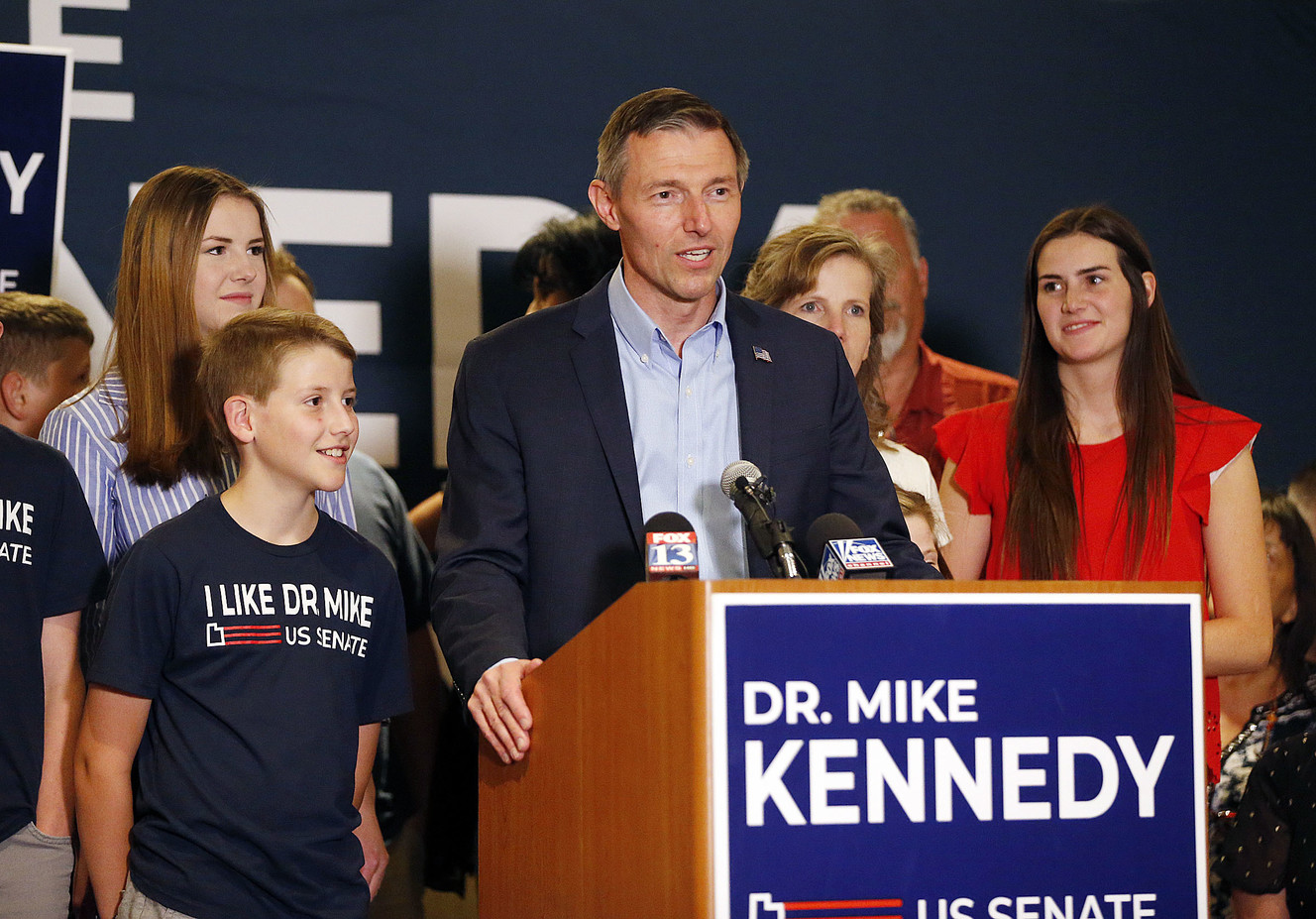 State Rep. Mike Kennedy, R-Alpine, concedes to Mitt Romney in Lehi on Tuesday, June 26, 2018, during the Republican primary election for U.S. Senate. (Photo: Ravell Call, KSL)