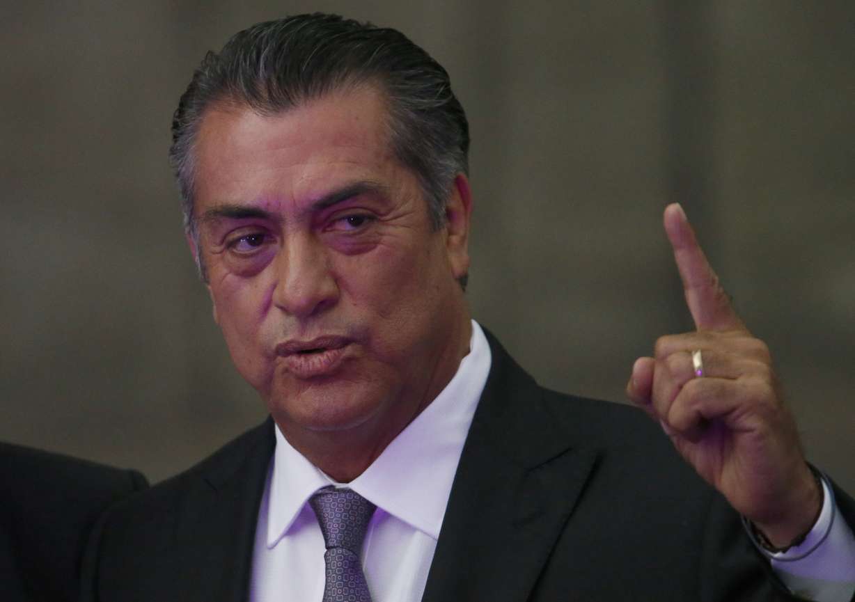 FILE- In this April 22, 2018 file photo, Independent presidential candidate Jaime Rodriguez, known as "El Bronco," arrives for the first of three debates among Mexico's presidential candidates in Mexico City. Rodriguez, 57, is governor of the northern state of Nuevo Leon and the first person to win a Mexican statehouse as an independent.(AP Photo/Marco Ugarte, File)