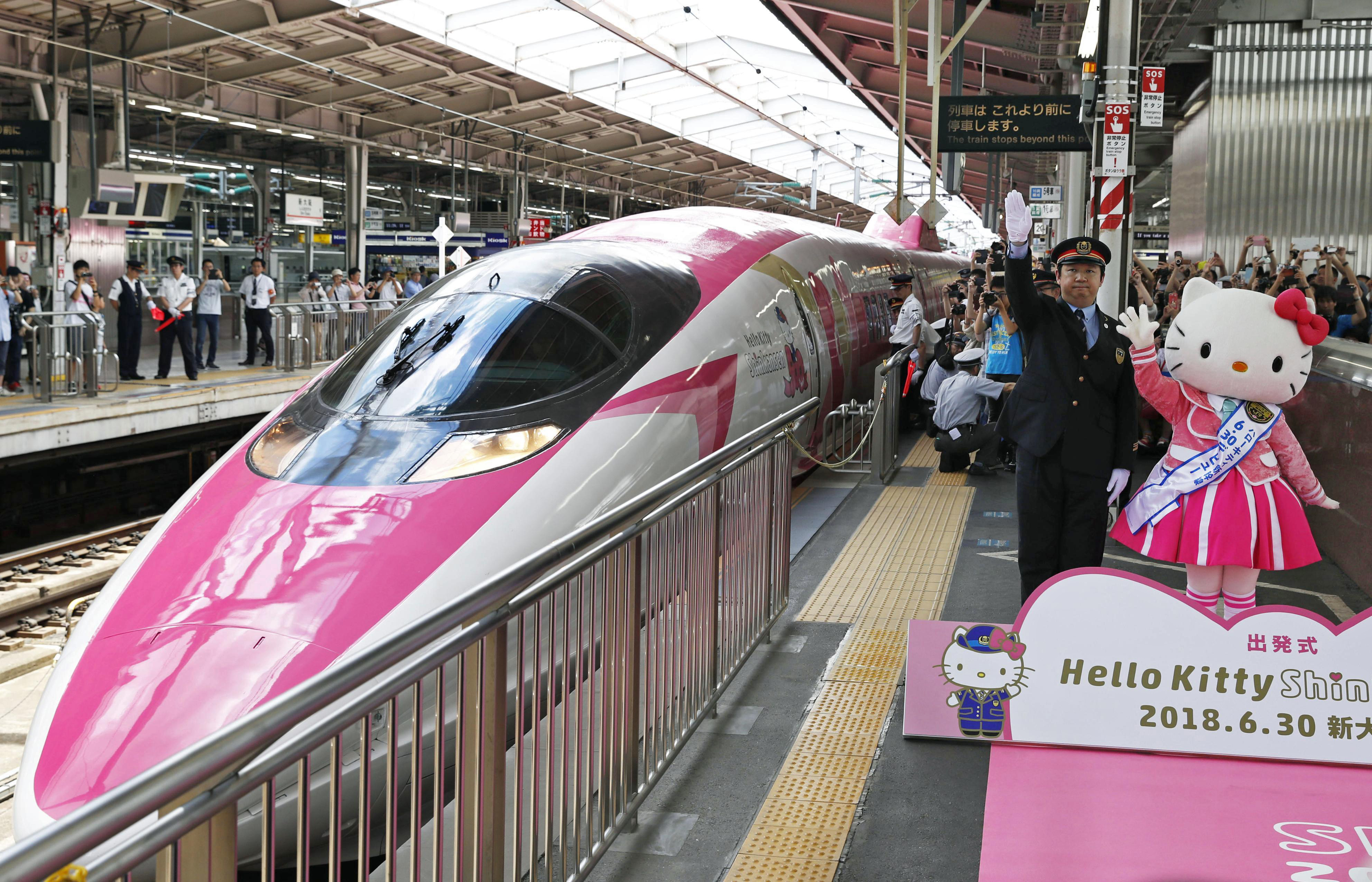 All aboard Hello Kitty: Pink bullet train debuts in Japan