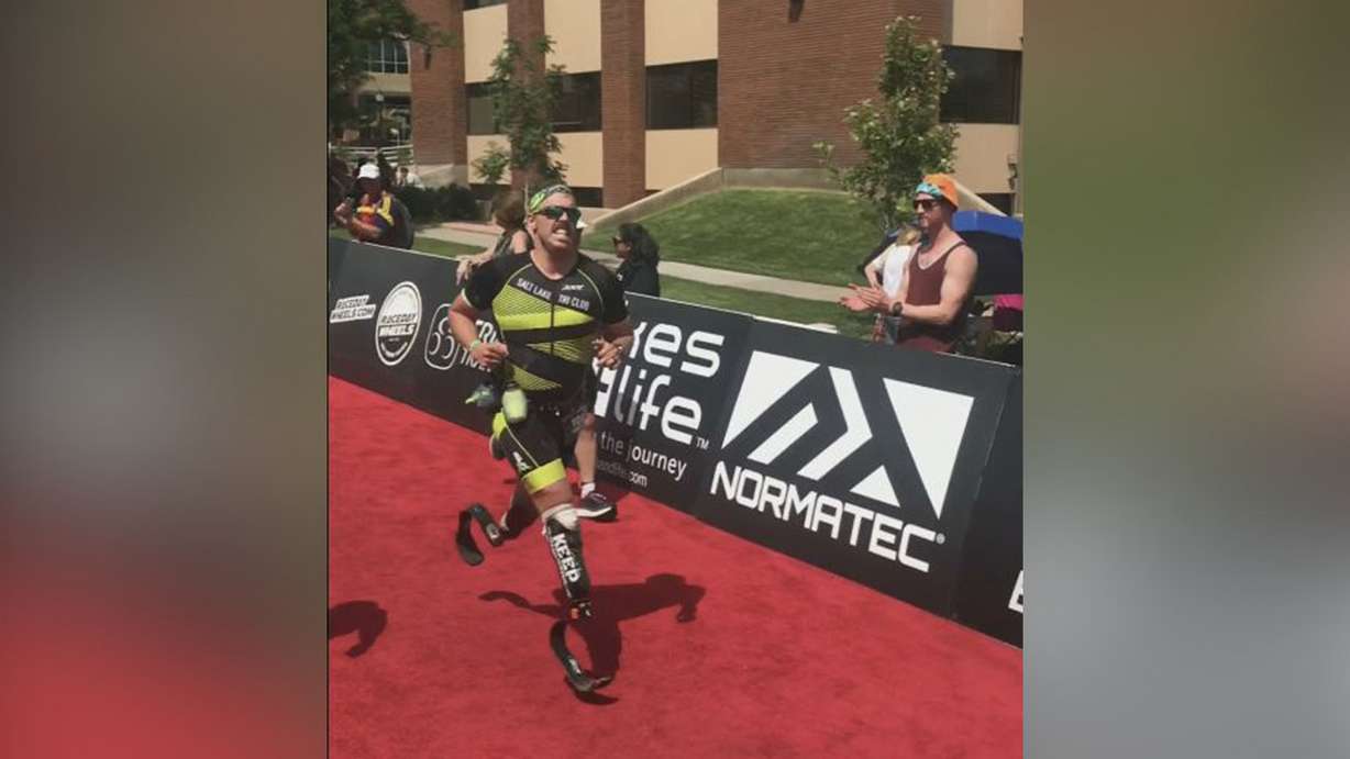 Sidney Smith runs in the St. George marathon as a double amputee. (Photo: Sidney Smith)