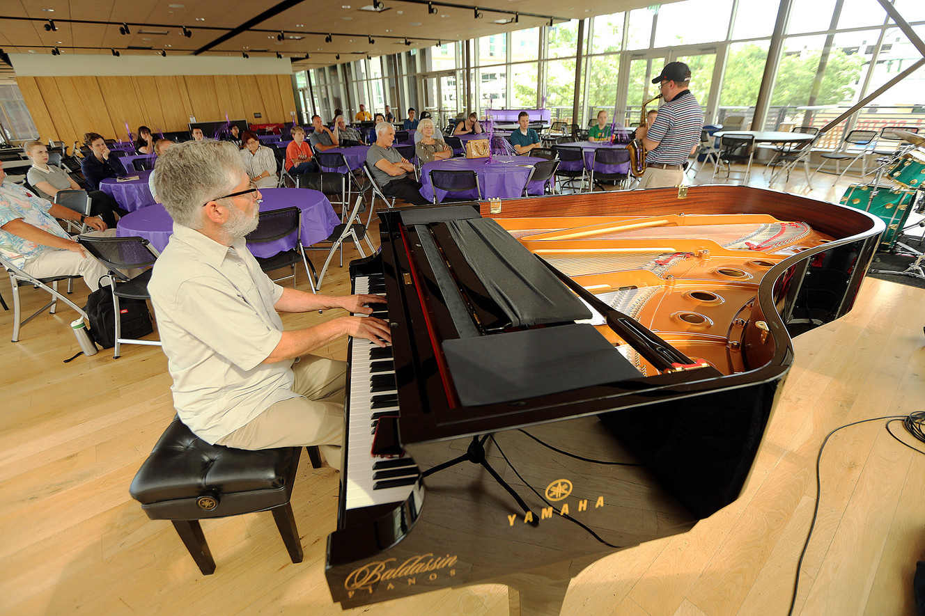 Pianist Steve Keen plays music with Greg Floor as he conducts a jazz clinic at the Gallivan Center preceding the Salt Lake City Jazz Festival in Salt Lake City on Saturday, July 7, 2018. (Photo: Scott G Winterton, KSL)