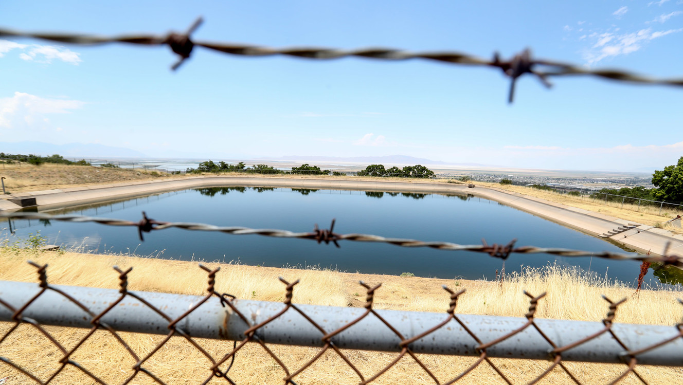 Benchmark Water District's reservoir C in the foothills of Farmington on Wednesday, July 11, 2018. The city's irrigation water system is in dire condition facing a severe water shortage. (Photo: Steve Griffin, KSL)