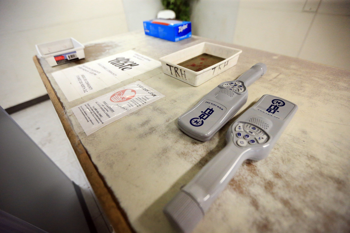 Handheld metal detectors sit on a countertop at the Road Home in Salt Lake City on Wednesday, July 11, 2018. The shelter has created a new security screening area in the men's section. (Photo: Scott G Winterton, KSL)