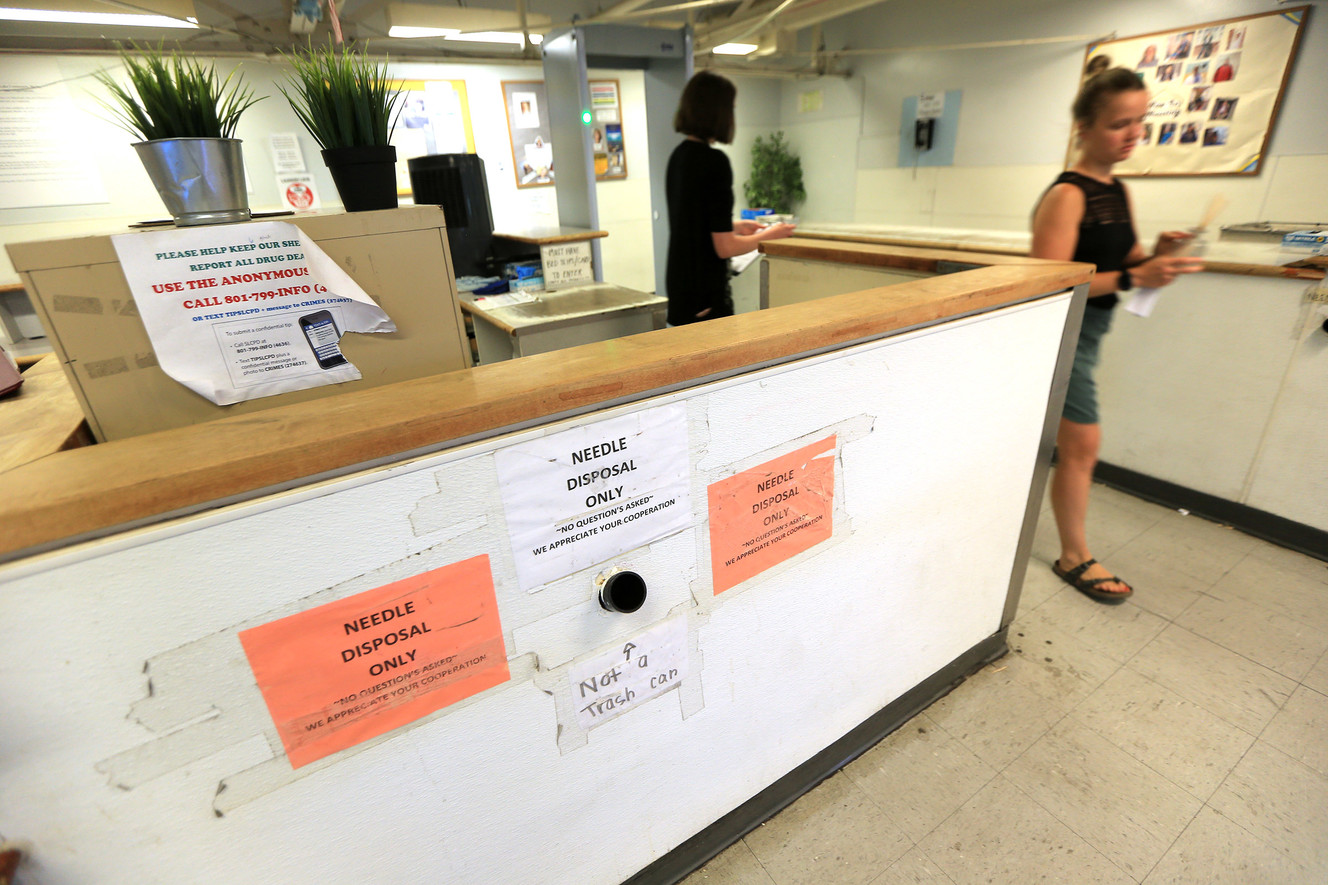 A check-in desk in the men's section of the Road Home in Salt Lake City is pictured on Wednesday, July 11, 2018. The shelter has created a new security screening area in the men's section. (Photo: Scott G Winterton, KSL)
