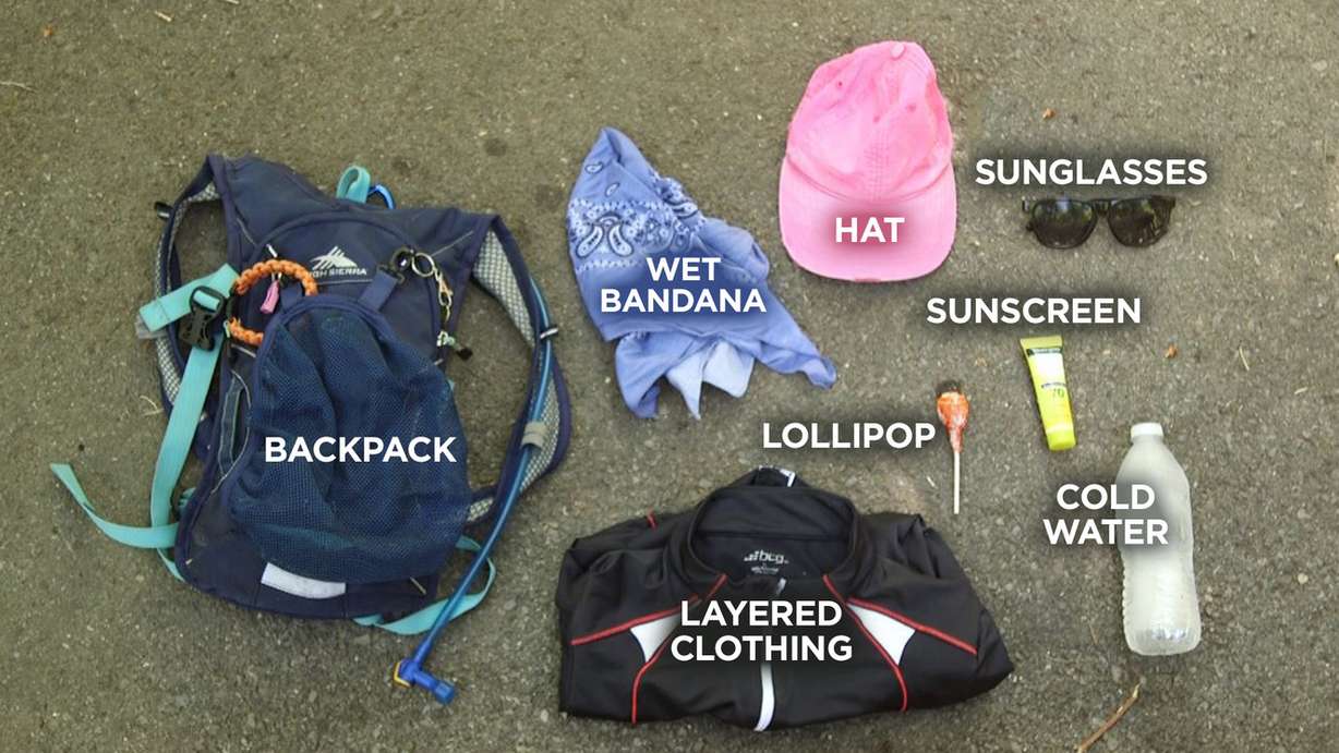 Every time Sue Leininger heads out on a hike, she brings these items on the trail to protect against heat exhaustion. (Photo: KSL TV)
