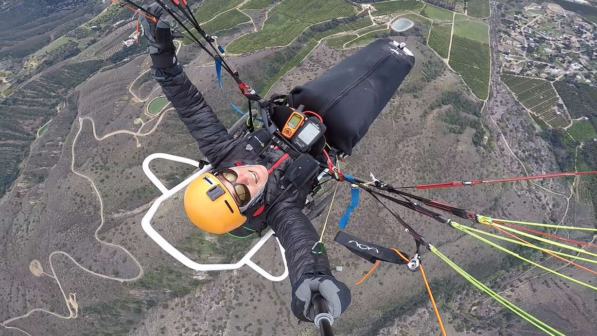 Motivational speaker and paraglider Joe Stone is pictured paragliding. Stone's camper was stolen from the parking lot of a Sandy hotel on Wednesday, July 18, 2018. (Photo: Courtesy of Joe Stone)