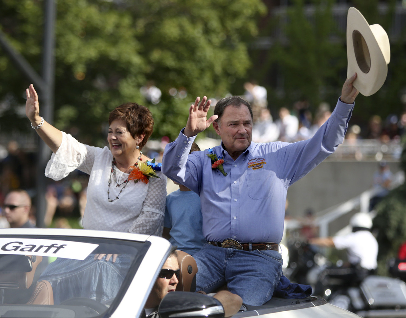 Jeanette Herbert, First Lady of Utah, and Utah Gov. Gary Herbert ride in the Days of ’47 Parade in Salt Lake City on Tuesday, July 24, 2018. (Photo: Kristin Murphy, KSL)