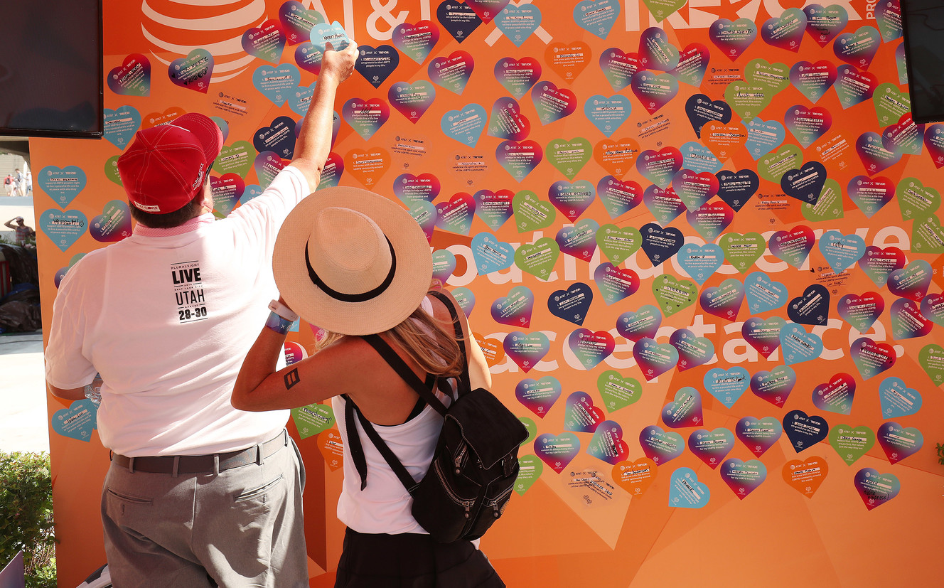 A couple leave a message on a board during the LoveLoud music festival in Salt Lake City on Saturday, July 28, 2018. (Photo: Jeffrey D. Allred, KSL)