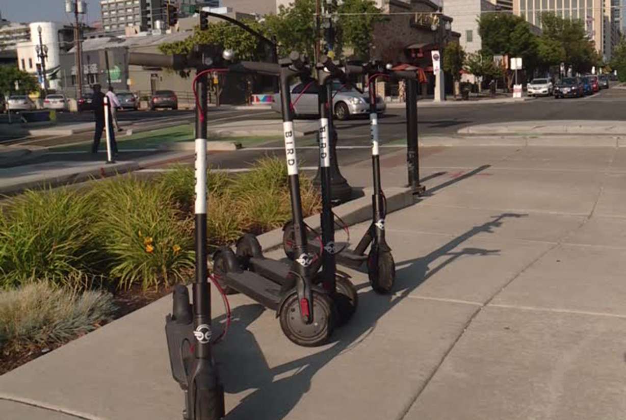 As the popularity of shared scooters explodes in Salt Lake City, transportation officials work to educate riders on the rules of the road. Many scooter users ride on the sidewalks, which is not allowed, officials said Wednesday, Aug. 1, 2018. Photo: KSL TV