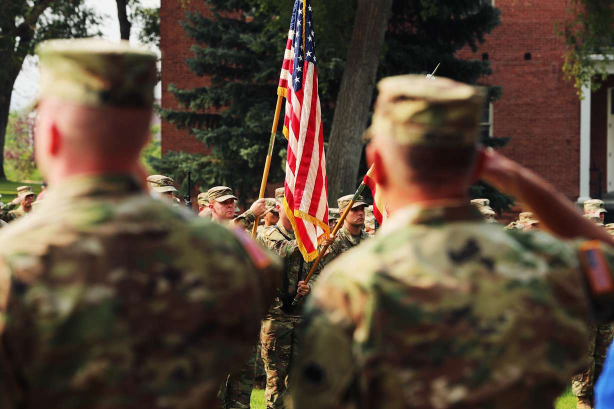 The colors are presented as members of the 191st Combat Sustainment Support Battalion take part in a deployment farewell ceremony at Fort Douglas in Salt Lake City on Saturday, Aug. 4, 2018. (Photo: Scott G Winterton, KSL)