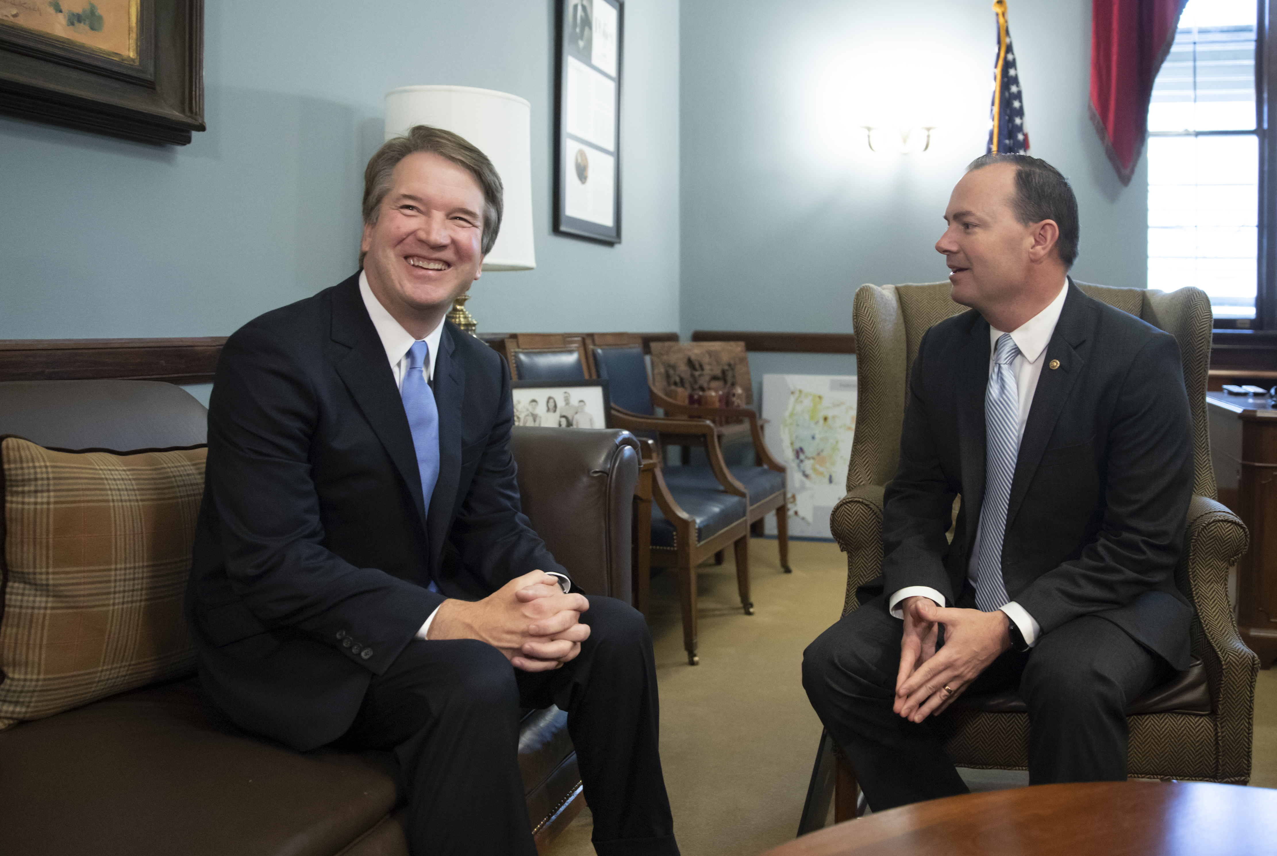 Supreme Court nominee Judge Brett Kavanaugh, left, meets with Sen. Mike Lee, R-Utah, a member of the Judiciary Committee, on Capitol Hill in Washington, Wednesday, July 18, 2018. (J. Scott Applewhite, AP Photo, File)