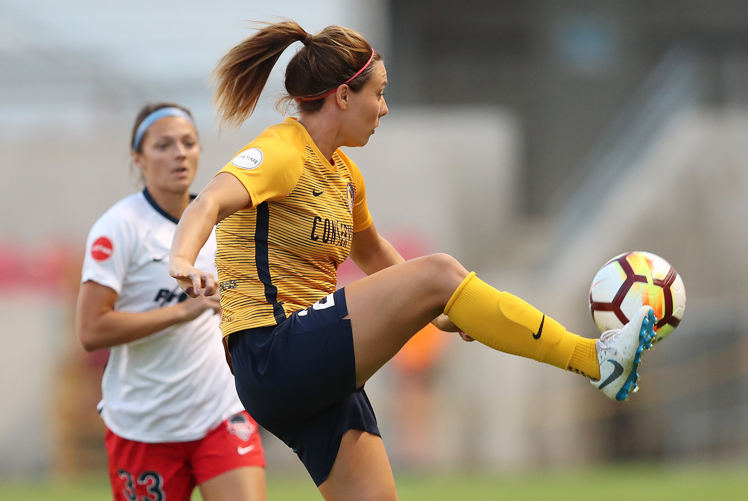 Utah Royals FC defender Rachel Corsie (2) kicks the ball as the Utah Royals and Washington Spirit play at Rio Tinto Stadium in Sandy on Wednesday, Aug. 8, 2018. (Photo: Scott G Winterton, Deseret News)