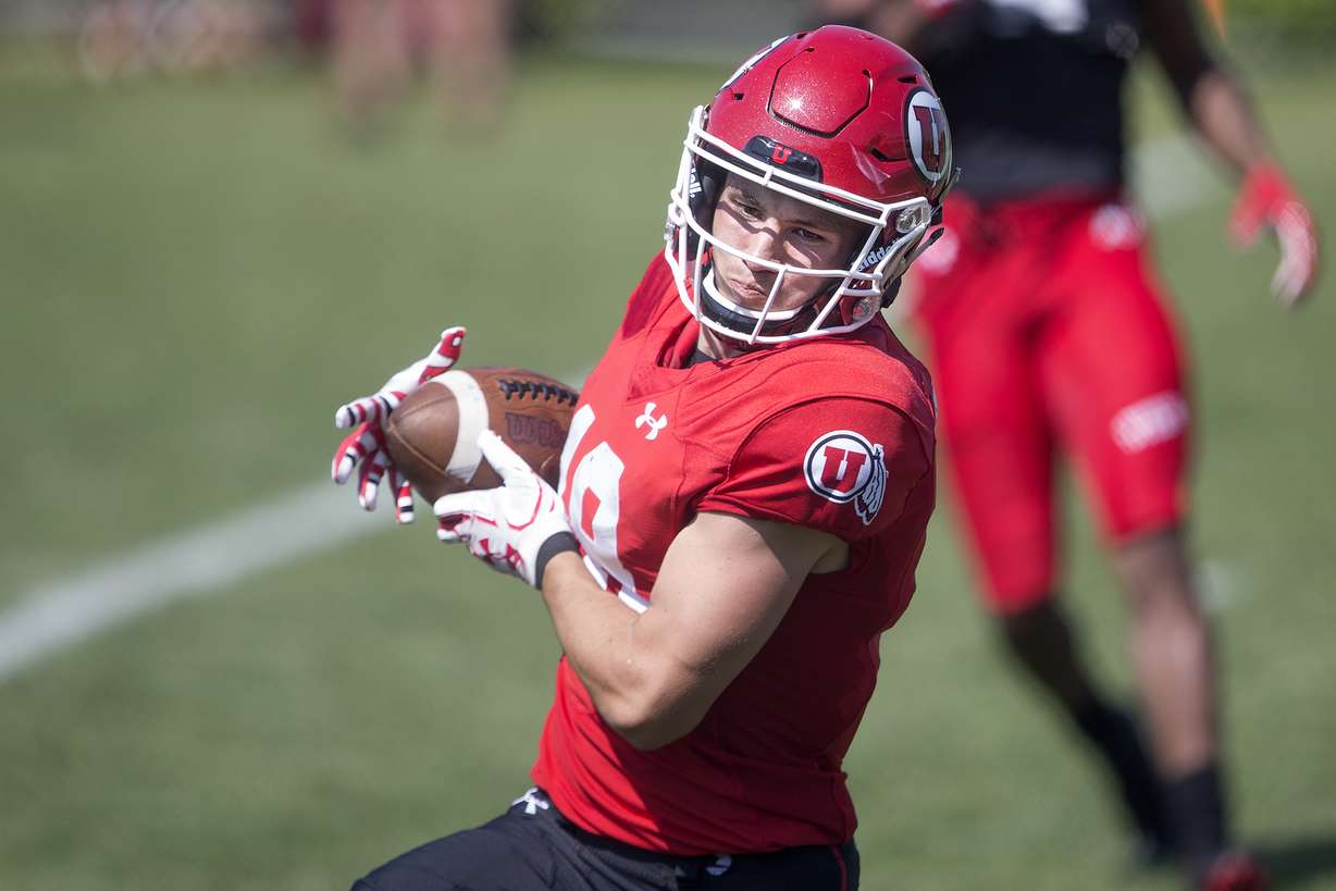 Wide reciever Britain Covey (18) catches the ball during Utah's football practice in Salt Lake City on Wednesday, Aug. 8, 2018. (Photo: James Wooldridge, KSL)