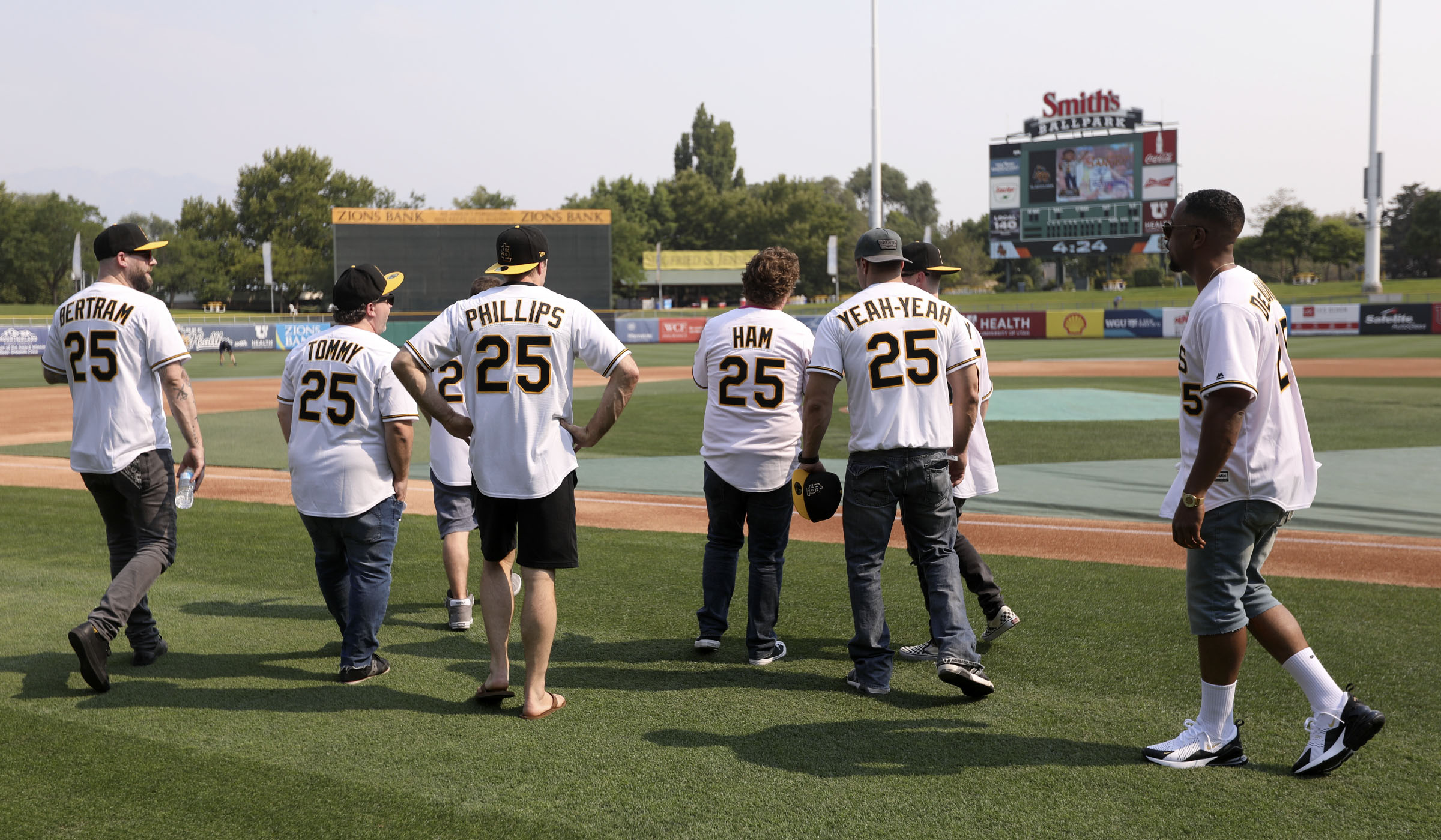 The cast of The Sandlot gathers to celebrate the movie's 25th anniversary at Smith's Ballpark in Salt Lake City, on Thursday, Aug. 9, 2018. (Photo: Kristin Murphy, Deseret News)