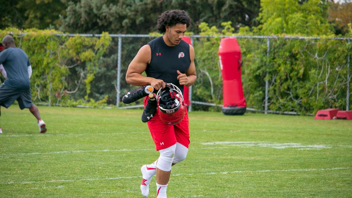 Former BYU linebacker Francis Bernard jogs off the field after his practice at the University of Utah on Aug. 13, 2018. Bernard was released from BYU in 2017 after redshirting his junior season and joined Utah Monday. (Photo: Josh Furlong, KSL.com)