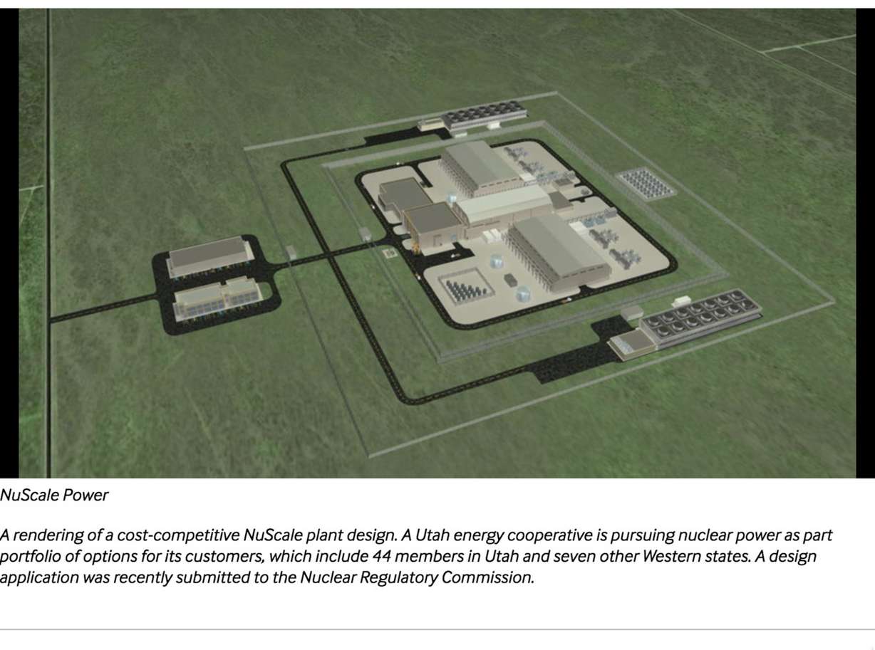 A rendering of a cost-competitive NuScale plant design. A Utah energy cooperative is pursuing nuclear power as part portfolio of options for its customers, which include 44 members in Utah and seven other Western states. A design application was recently submitted to the Nuclear Regulatory Commission. (Photo: NuScale)