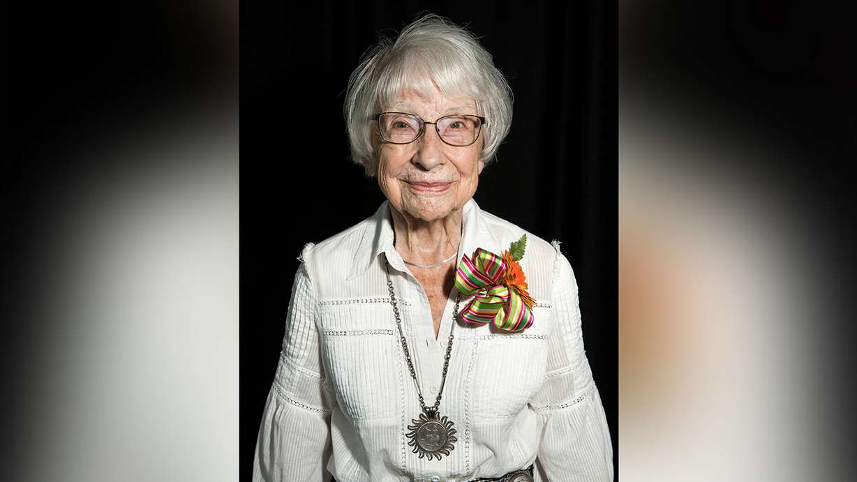 Grace Anderson, 100, poses for a portrait at the 32nd Centenarian Celebration at the Viridian Event Center in West Jordan on Thursday, Aug. 23, 2018. (Photo: James Wooldridge, KSL)