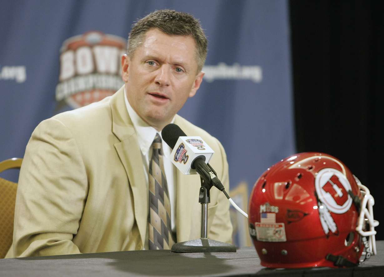 Utah head coach Kyle Whittingham addresses media at a press conference ahead of the 2009 Sugar Bowl — a matchup between Utah and Alabama. (Photo: Bill Haber, AP Photo, File)