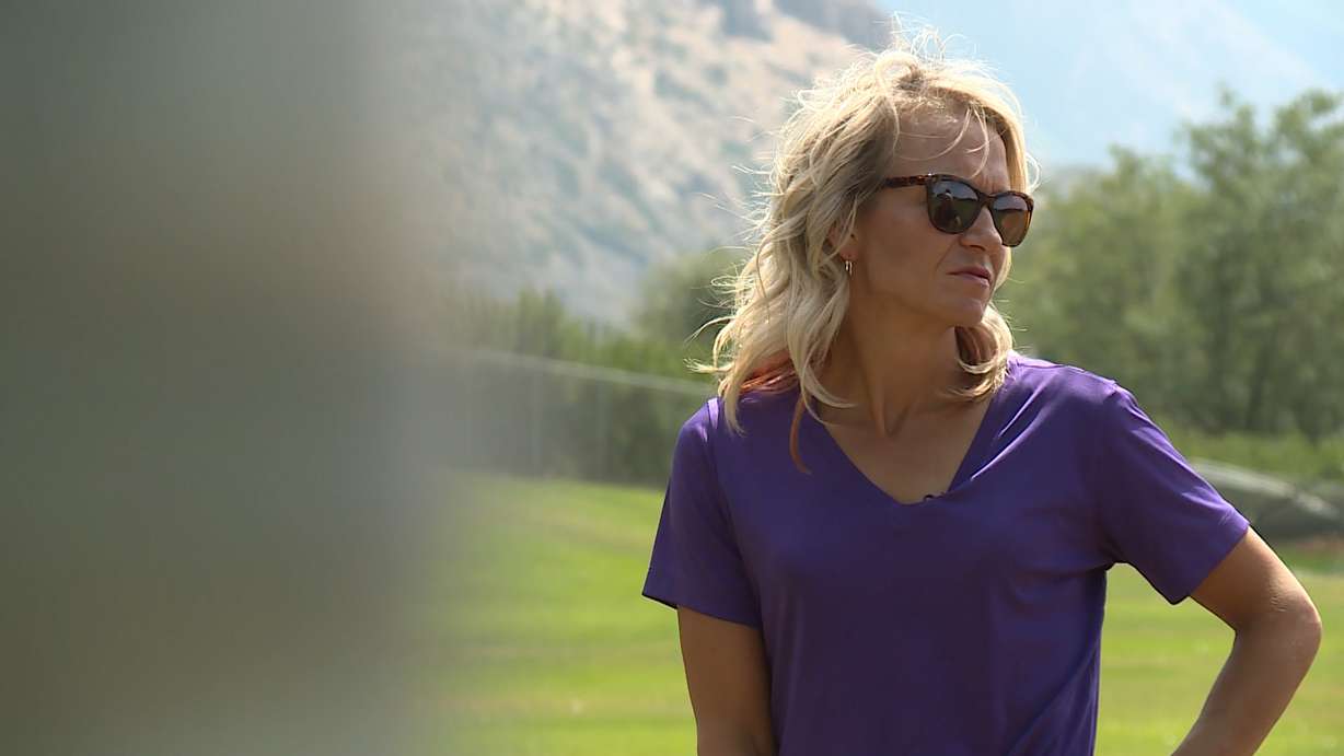 Lisa Howell, head coach for the girls softball team at North Ogden Junior High School, is pictured on Friday, Aug. 24, 2018. Howell is disappointed her players wont' be able to practice on their baseball diamond after administrators say vandals left several burn marks on it over the summer. (Photo: KSL TV)