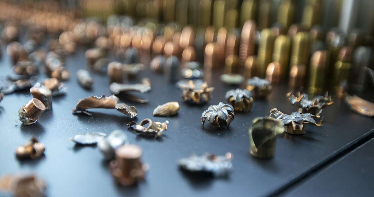 A display of spent rounds is display at the Utah State Crime Lab in Taylorsville on Monday, Aug. 27, 2018. Federal, state and local law enforcement leaders were at the lab to tout the National Integrated Ballistic Information Network. (Photo: Scott G Winterton, KSL)