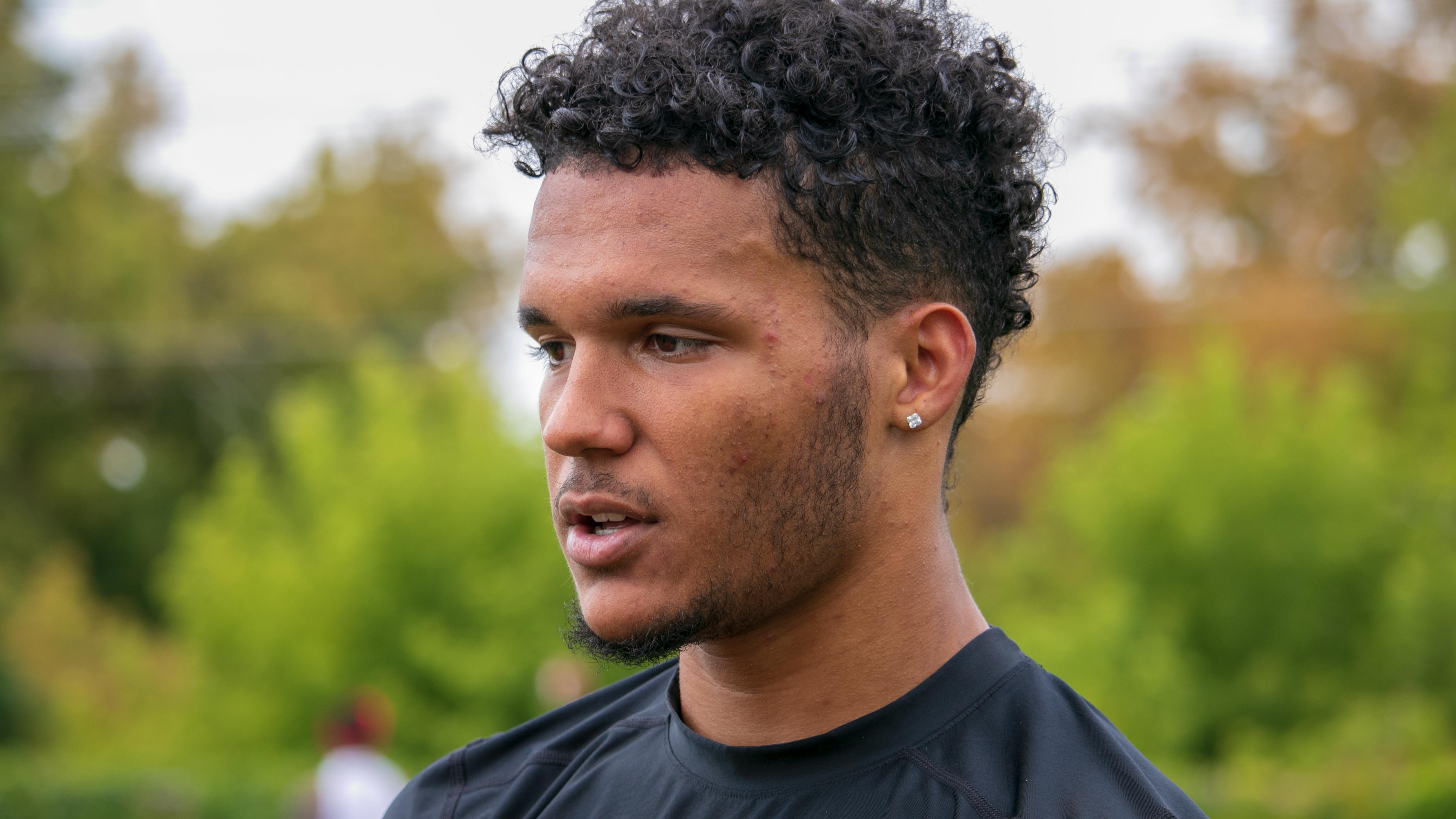 University of Utah freshman receiver Solomon Enis talks to media following a practice at the Eccles Football Complex on Aug. 8, 2018. (Photo: Josh Furlong, KSL.com)
