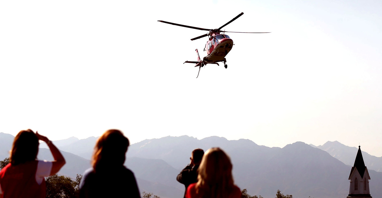 An Intermountain Life Flight helicopter arrives at the Capitol in Salt Lake City on Wednesday, Aug. 29, 2018, to celebrate the program's 40th anniversary. (Photo: Laura Seitz, KSL)
