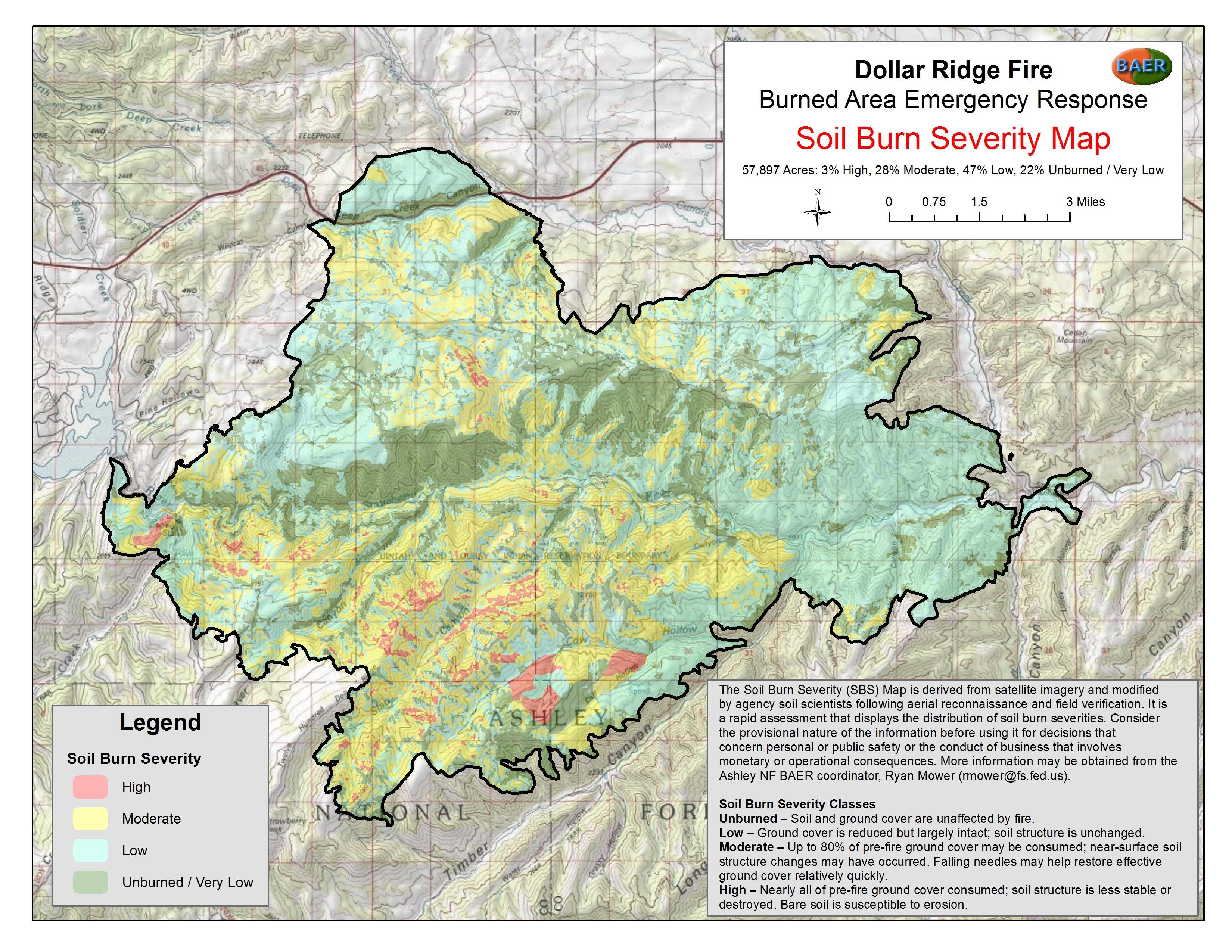 An example of a Burn Severity Map created by the U.S. Forest Service Burned Area Emergency Response team. This shows what the Dollar Ridge Fire south of Fruitland, Duchesne County looked like on July 25, 2018, before the fire flared up again in August. (Photo: U.S. Forest Service Burned Area Emergency Response)