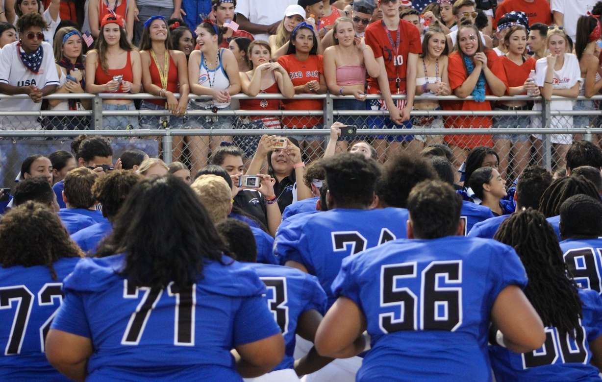 The Wolves perform a pre-game 'Haka' in front of the student section before Chandler High's 62-0 win over visiting Mesa High, Friday, Aug. 31, 2018 in Chandler, Arizona. (Photo: Sean Walker, KSL.com)