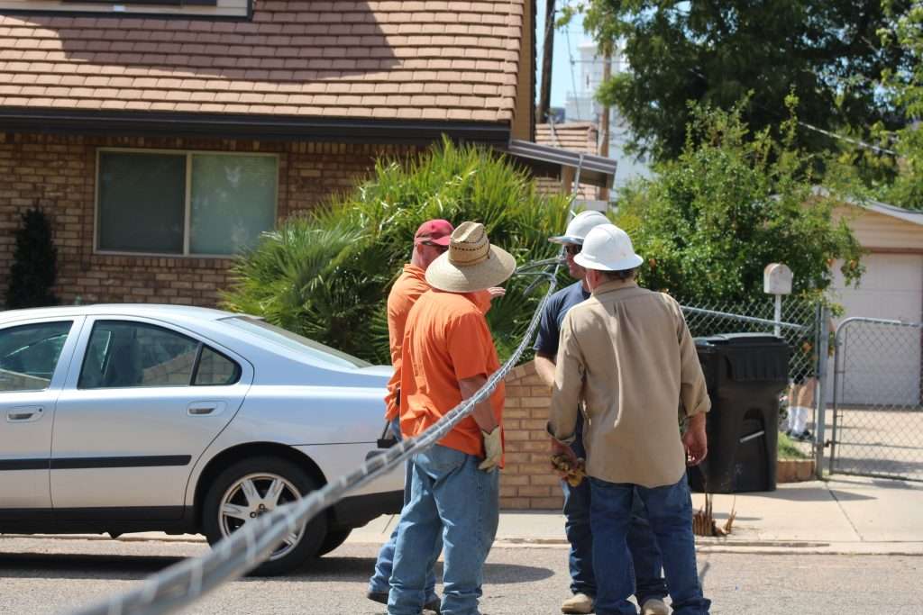 The scene where a student driver snagged overhead utility lines in downtown St. George, Utah, Sept. 5, 2018. (Photo: Spencer Ricks, St. George News)