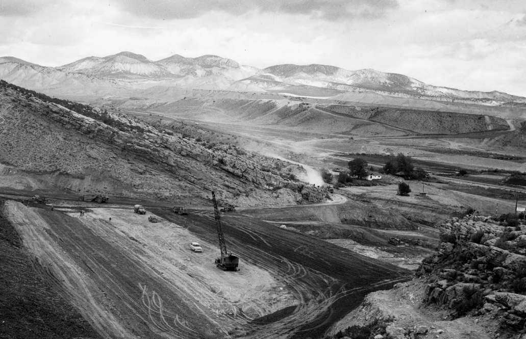 Work near the Steinaker Dam as seen in this undated photo. The dam and reservoir, which was completed in 1962, was one of the many portions of the Central Utah Project.