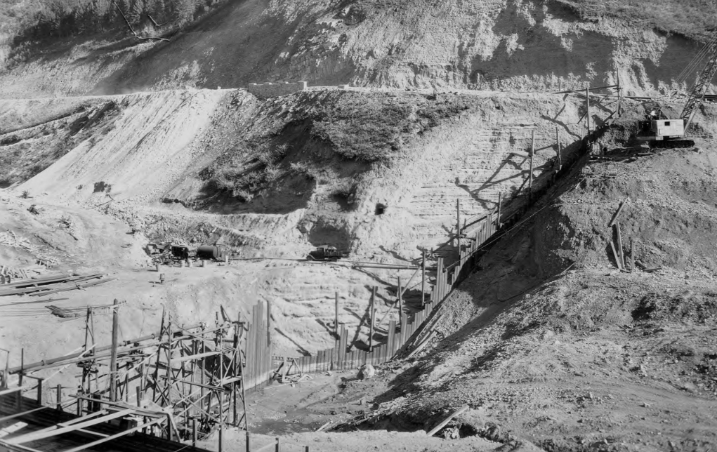 Work on the Pineview Dam as a part of the Ogden River Project in 1935. While the dam wasn't technically a part of the Ogden Basin Project, enlargement of it was helped as a part of the basin project, according to a report in the U.S. Bureau of Reclamation history.