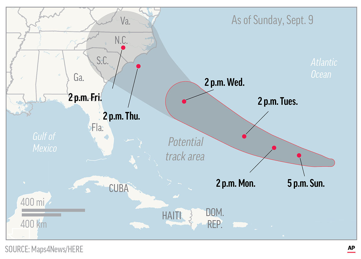 Florence strengthens to Category 4, takes aim at Carolinas