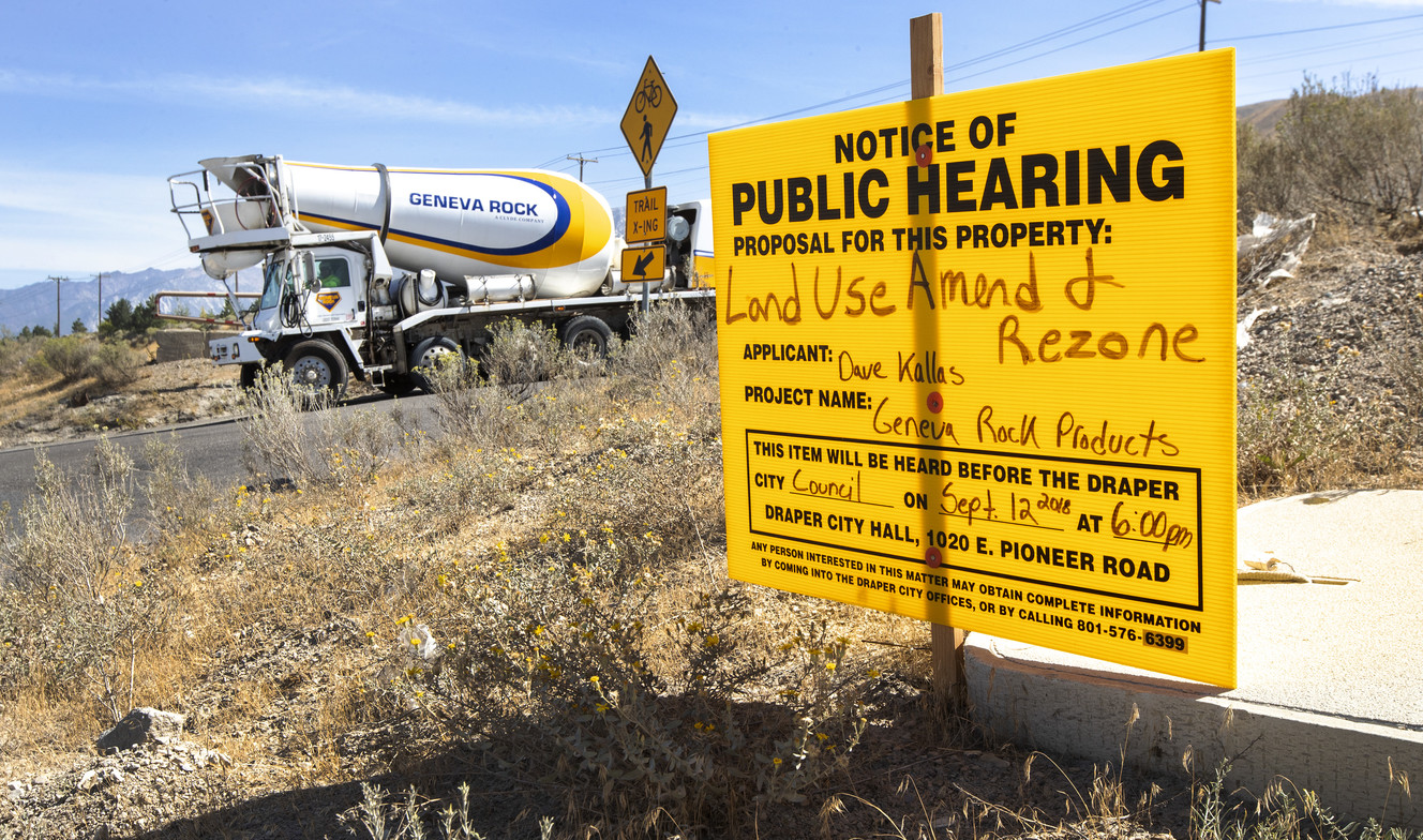 Geneva Rock trucks enter and exit their Point of the Mountain facility Monday, Sept. 10, 2018. The city of Draper last fall initiated the process to restrict future mining operations in the wake of a controversial proposal to expand a local gravel pit that many said would lead to dangerous levels of pollution. But a new bill in the Utah State Legislature seeks to limit local government control of such matters.
