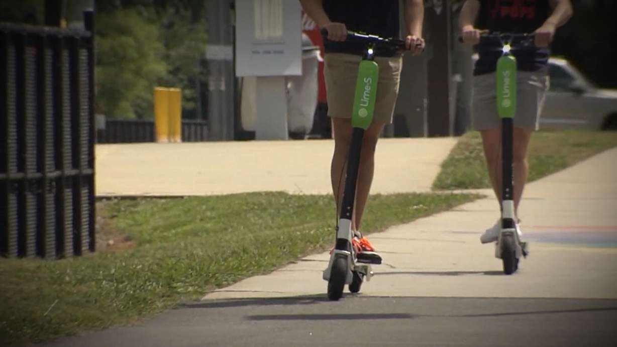 Two people ride around Salt Lake City on Lime e-scooters in this undated 2018 photo. Lime first opened Utah operations in Salt Lake City in 2018 and will officially expand to Ogden on Friday, April 19, 2019. (Photo: KSL TV, File)