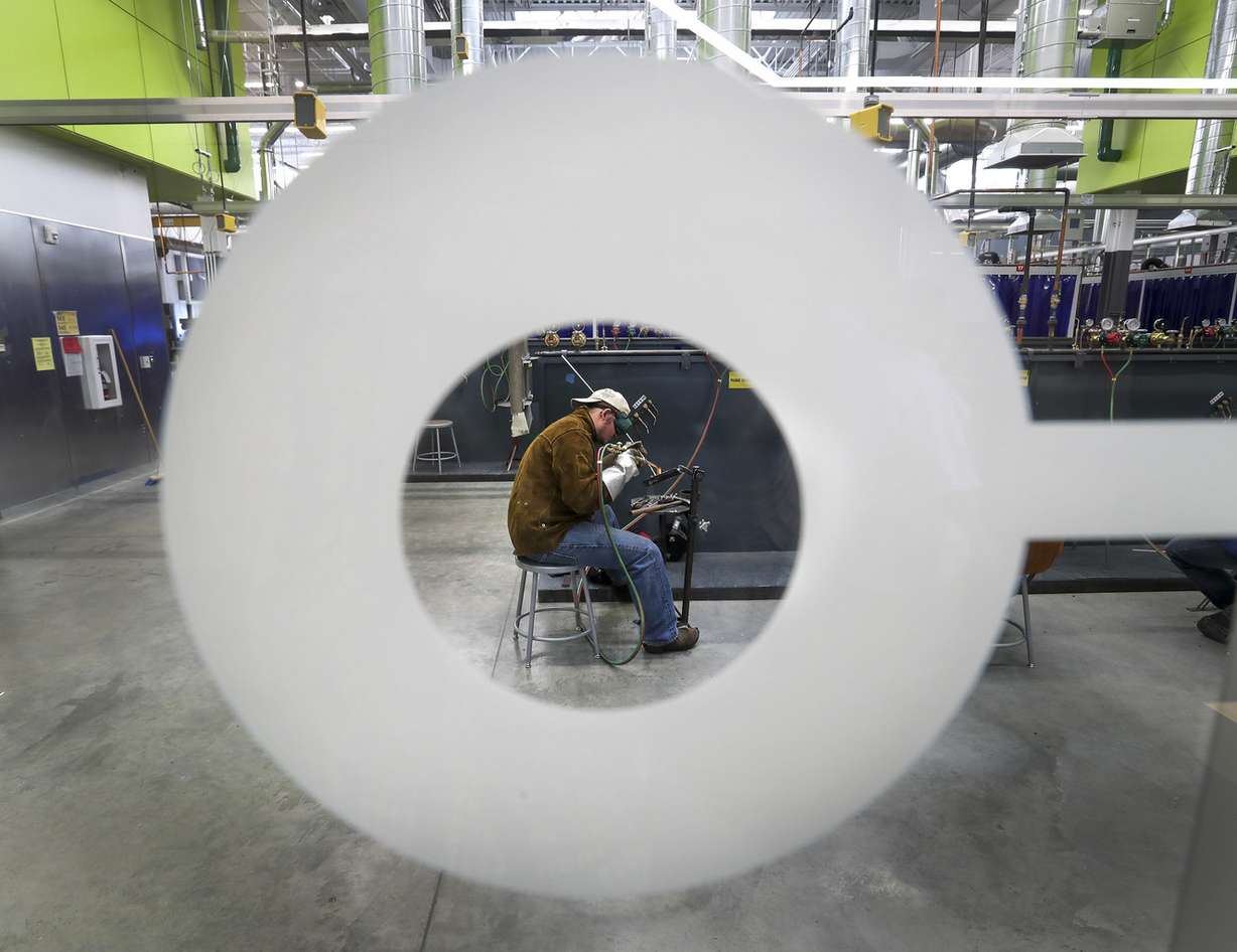 Students work on their welding technics in the welding room during the grand opening of Salt Lake Community College's $43 million, 121,000-square-foot Westpointe Workforce Training and Education Center in Salt Lake City on Wednesday, Sept. 19, 2018. (Photo: Steve Griffin, KSL)