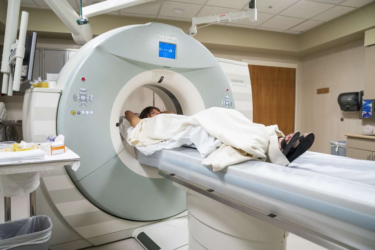 A patient undergoes a CT scan, a common detection protocol for lung cancer, at the Huntsman Cancer Institute on Aug. 1, 2018. Photo: Huntsman Cancer Institute