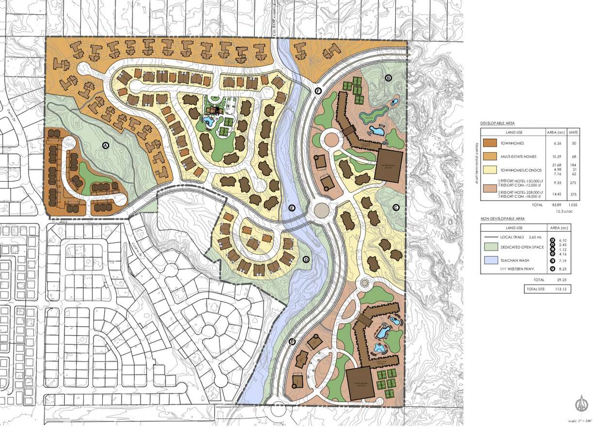 A map shows the plans for Snow Canyon Resort in Ivins, Utah. Map courtesy of utahland.com, St. George News (Click to enlarge)